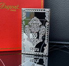 ST DuPont Engraved Gas Lighter Silver Logo Line 2 with Box Working France