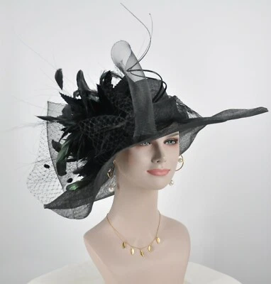 Black Kentucky Derby Hat, Church Hat, Wedding Hat Easter Hat Tea Party Hat  - Image 1 of 4