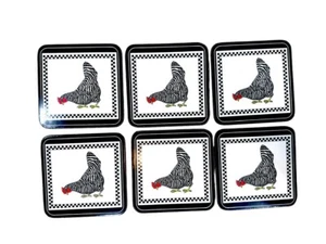 Vintage Pimpernel Set Les Poules "Hen" Coasters Cork Back Made in. England - Picture 1 of 6