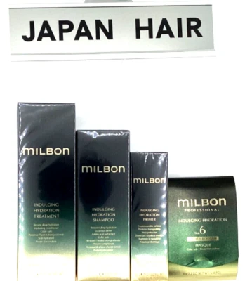 MILBON Champú Hidratante Indulgente 200ml Tratamiento 200g Imprimación 60g Booster Juego de 4 Foto 1 de 4