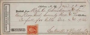 1867 Sartwell & Hollister Bank Check Note $1,736 w/ Revenue Stamp - Picture 1 of 5