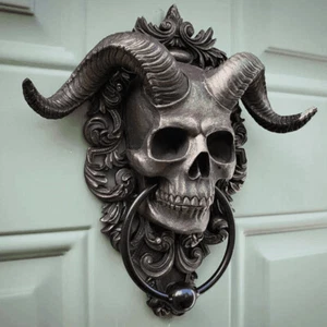 Llamador de puerta calavera oveja resina gótica - 13 cm arte de pared decoración con gancho colgante - Imagen 1 de 10