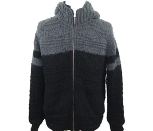 Scotch Soda Men Wool Black Gray Cable-Knit Textured Hooded Sweater Jacket XL EUC - Picture 1 of 18