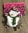 Betsy Johnson Snowman with Skates Pendant & Brooch Pin 2 in 1 Style New Item!