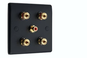 Speaker Wall Plate Matt Black 2.1 4 Gold Binding Posts+1 RCA AV Audio Non-solder - Bild 1 von 5