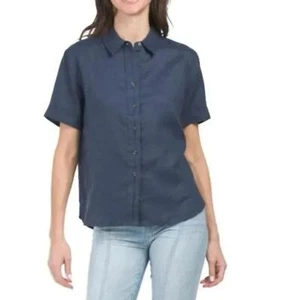 Camicia da campeggio Johnny Was blu calmo 100% lino manica polsino bottoni nuova con etichetta taglia M - Foto 1 di 13