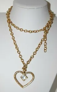 ELEGANT VTG GIVENCHY COUTURE LARGE HEART WITH RHINESTONE GOLDEN CHAIN NECKLACE - Picture 1 of 12
