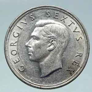 1949 SOUTH AFRICA George VI SPRINGBOK Deer Silver 5 Shillings LARGE Coin i86507 - Picture 1 of 3
