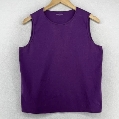Camiseta sin mangas EILEEN FISHER L algodón entrelazado jersey cuello redondo sin mangas púrpura Foto 1 de 4