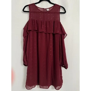 Old Navy Boho Occasion Wear Swiss Dot Lined Cold Shoulder Babydoll Knee Dress M - Picture 1 of 11