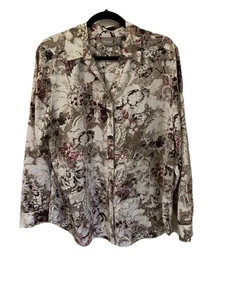 Chicos Size 3 Womens XL Top Roll Tab Long Sleeve Abstract Floral - Picture 1 of 7