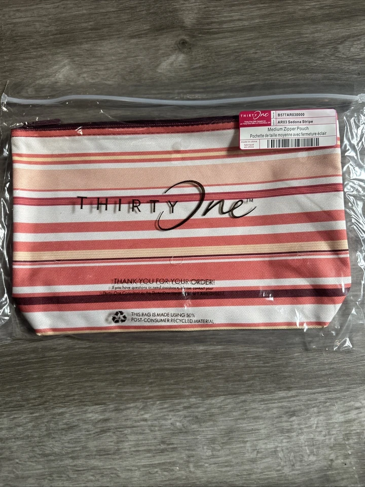 Bolsa con cremallera Thirty One MEDIANA a rayas Sedona nueva con etiquetas Foto 1 de 1