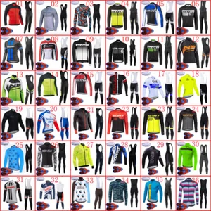 Mens Thermal Fleece Long Sleeve Cycling Jersey Bib Pants Set Winter Bike Uniform - Picture 1 of 54