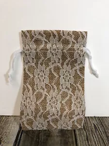 New Burlap Jute & Lace Gift Sachet 10 Bags Drawstring Floral Wedding Favor 6”X4” - Picture 1 of 2
