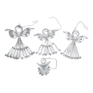 Vintage Quilled Metal Angel Ornaments Set of 4 White Pearl Glitter Handmade - Picture 1 of 6