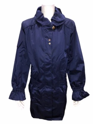 Chaqueta Anorak Resistente al Agua Dennis Basso con Detalles de Fruncido Azul Marino Talla Mediana Foto 1 de 2