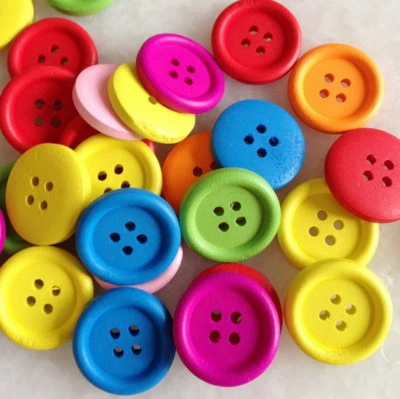 100 PCS Mixed Color Big Round 4 Holes Wood Sewing Button Scrapbook Crafts Znk212 - Image 1 of 4