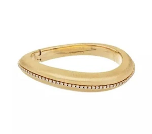VicenzaSilver 18K Sterling Silver Brushed Satin Diamonique Hinged Bangle NEW QVC - Picture 1 of 6