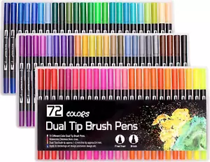 72 Colors Dual Tip Brush Pens Set - Art Markers for Painting, Sketching, Colorin - Foto 1 di 1
