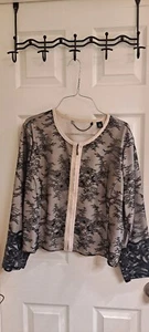 Chico's Black Label Jacke, Damengröße Large (2) Spitze, geblümt schwarz/elfenbein, gebraucht, in einwandfreiem Zustand - Bild 1 von 6