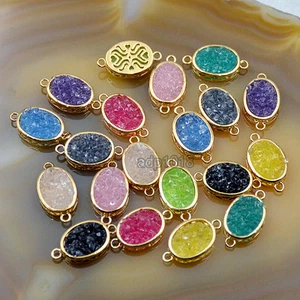 2 Stck. Acryl Kristall Druzy Oval/Länglich Gold Verbinder Perlen zur Herstellung Armband - Bild 1 von 20