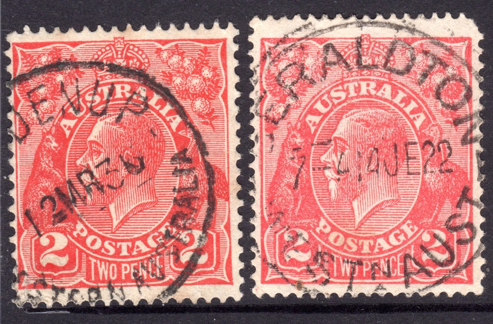 KGV 2d Red Australia DARDANUP 1936 & GERALDTON  1922 WA CDS - Image 1 of 1