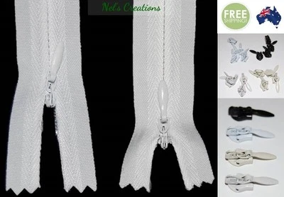 Invisible/ concealed nylon zips, zipper, black white & off white 16", 18", lot-5 - Image 1 of 4