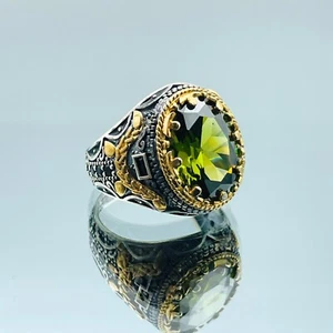 Men Simulated Peridot 925 Sterling Silver Ring Turkish Handmade Gift Him Cool - Picture 1 of 10