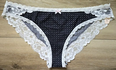 NWT Vintage Victoria's Secret Smooth Silky Polka-Dot Lace Cheekini Panties XL - Image 1 of 3