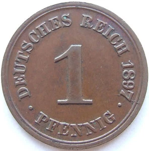 Coin German Empire Empire 1 Pfennig 1897 G in Extremely fine - Picture 1 of 2