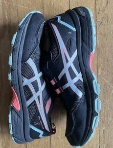 Girls Black Asics Running Shoes, Size 5 Yputh, Neon Pink And Sea Green - Picture 1 of 6