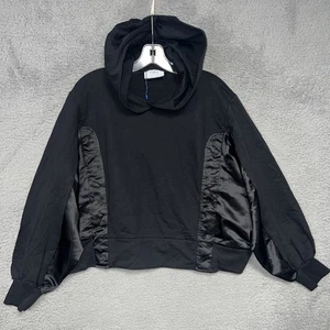 Zara Hoodie Damen Gr. S schwarz cropped glänzend seitlich Pullover Sweatshirt - Bild 1 von 9