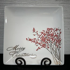 Nicole Miller Merry Christmas Red Berry Plate Set Of 4 Holiday Desert Appetizer - Picture 1 of 9