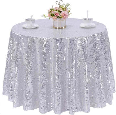 Серебряный блестками скатерть 72 «блестящий блестящий круглый стол чехол металлический последовательность T - Изображение 1 из 4