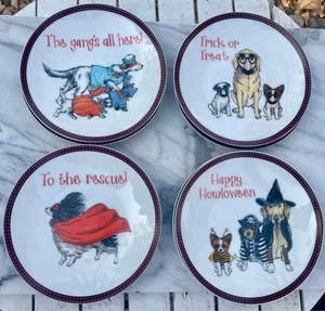 Pier 1 Halloween Dogs in Costumes Porcelain Plates set of 4 or 8 - Picture 1 of 6