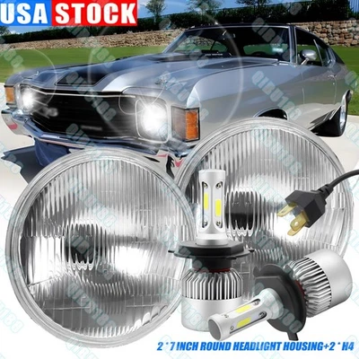 Par de faros LED redondos de 7 pulgadas haz alto/bajo aptos para Chevrolet Chevy II/Nova 1969-1978 Foto 1 de 4