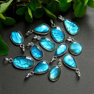 12 Pcs 155 Cts Labradorite Gemstone Silver Plated Pendant 16x31-12x25mm #R-12438 - Picture 1 of 7