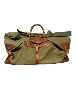 Vintage Gokey Extra Large 28” Canvas & Leather Duffel / Weekender Bag Green - Image 1 of 4