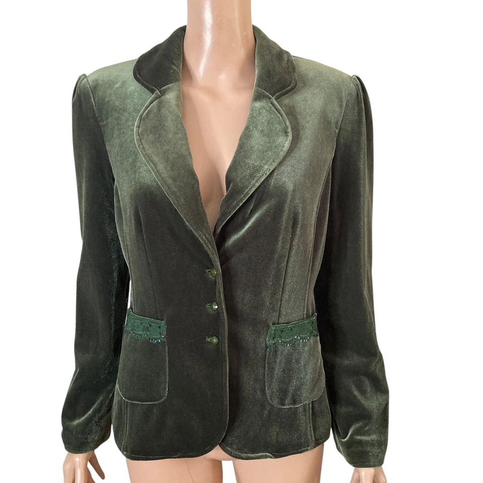 Blazer de seda August para mujer 6 terciopelo verde bosque 3 botones Foto 1 de 4