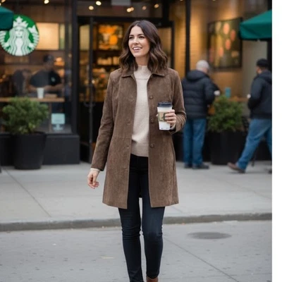 Gabardina mediana vintage de cuero gamuza marrón Cherokee Foto 1 de 4