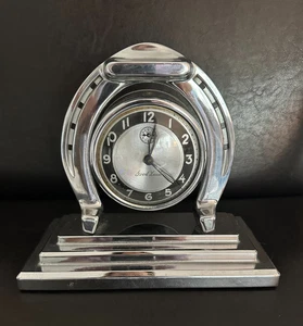 Art Deco 1930's Lux Clock "Good Luck" Horseshoe Chrome Mechanical Mantel Clock - Picture 1 of 7