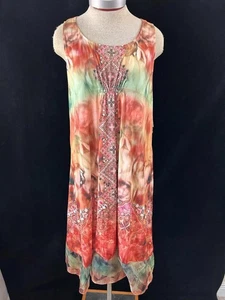 One World Maxikleid Gr. M 40" lang ärmellos neu gefüttert Perlen Batik - Bild 1 von 9