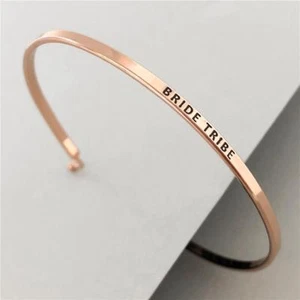 PERSONALIZED Cuff BANGLE Bracelet MANTRA Inspiration Engraved BRIDE TRIBE Gifts - Picture 1 of 4