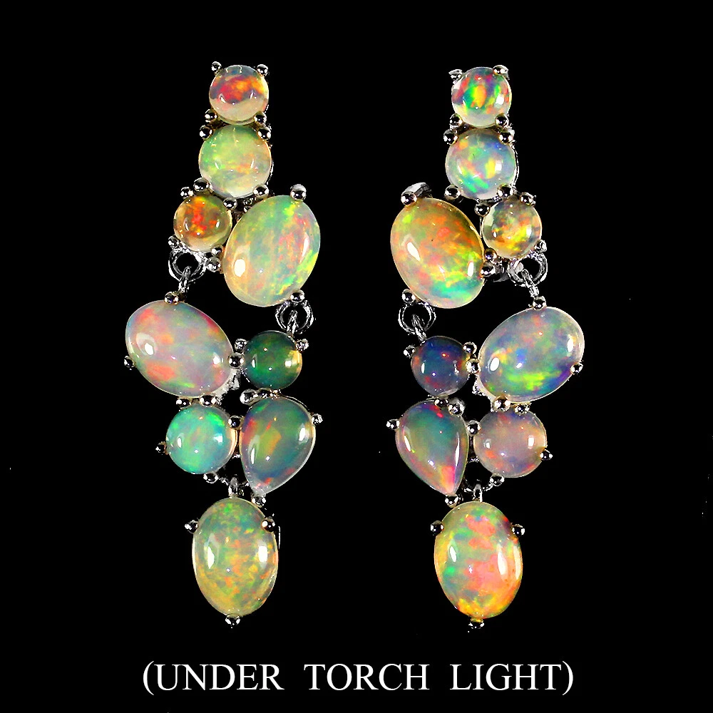 Orecchini Gioielli In Argento Sterling 925 Pietra Preziosa Opale Di