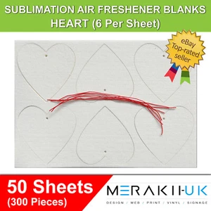 Sublimation Auto Lufterfrischer Rohlinge Herz x50 Blatt mit Beuteln und Schnüren - Bild 1 von 1