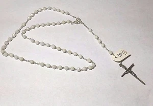 Vintage 1960er NOS Sterlingsilber & 5 mm Perlmutt Perlen Spanischer Rosenkranz - Bild 1 von 4