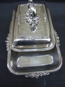 Antique Silver Plated Entree Serving Dish with Lid & Ornate Handle 1900's ART - Picture 1 of 14
