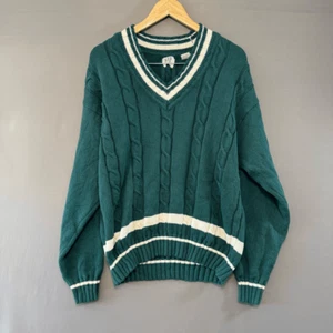 Vintage Gap Green Cable Knit Sweater V-Neck Size Medium 100% Cotton Preppy - Picture 1 of 12