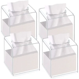 4 Pack Clear Acrylic Tissue Box Square Dispenser for Bathroom Vanity Countertop - Picture 1 of 7