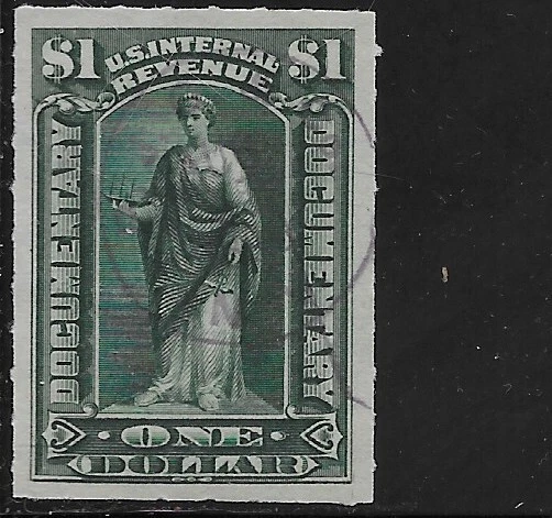 US Scott R173, $1.00 Internal Revenue Documentary, Green, Used, NG, VF - Image 1 of 1
